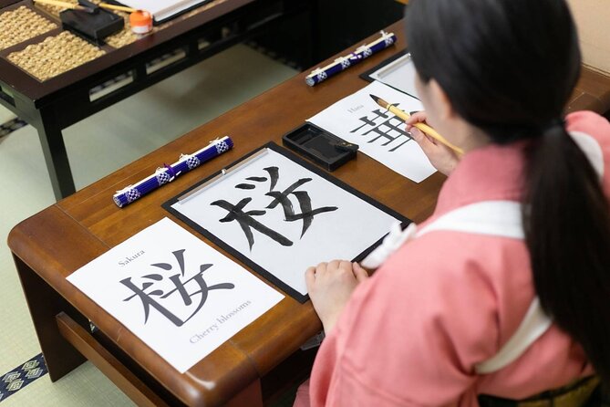 Learning Zen of Japanese Calligraphy in kimono near Osaka Castle - Photo shoot + digital delivery: get the kimono moment without the hassle