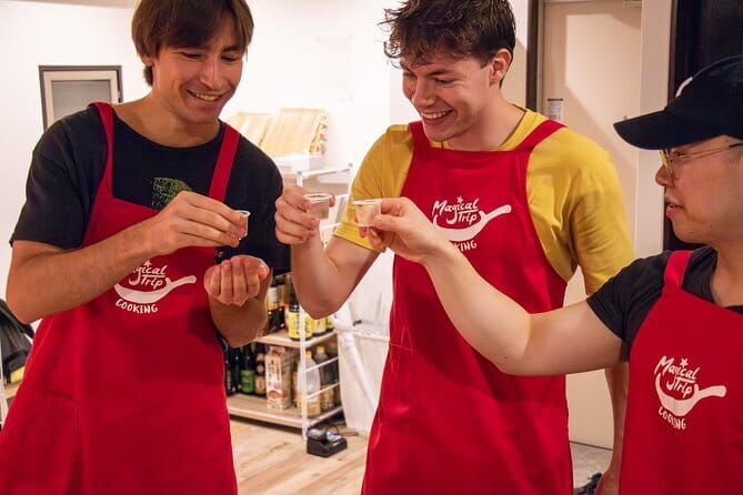 Osaka Cooking Class and Sake Tasting with Local Supermarket Visit - The cooking studio lesson: gyoza, okonomiyaki, and niku-sui skills