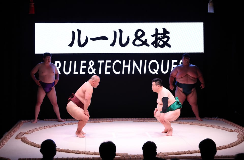 Osaka: Sumo Stage Show with Bento or Snack + Fight & Photo - Timing Matters: Rakugo MC, Then the 1-Hour Sumo Show